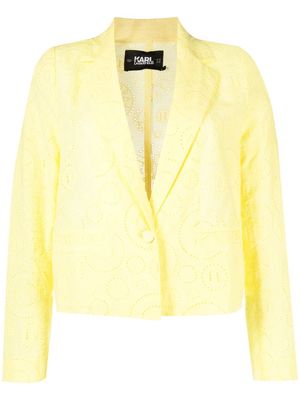 Karl Lagerfeld broderie-anglaise cropped cotton blazer - Yellow