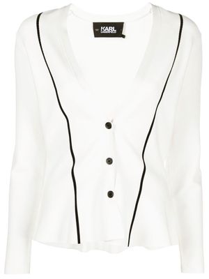 Karl Lagerfeld contrast-trim knitted V-neck cardigan - White