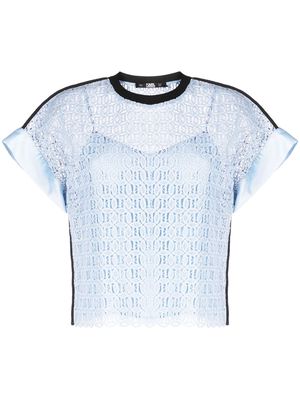 Karl Lagerfeld contrasting trim lace cropped top - Blue