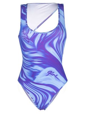 Karl Lagerfeld cut-out detail one-piece swimsuit - Blue