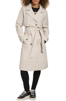 KARL LAGERFELD Double Breasted Water Repellent Trench Coat in Sand