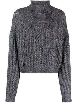 Karl Lagerfeld embroidered-logo puff-sleeve jumper - Blue