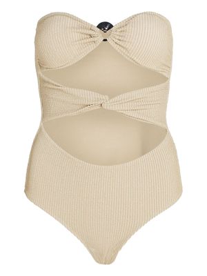 Karl Lagerfeld Fan Charm strapless lurex swimsuit - Neutrals