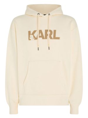 Karl Lagerfeld flocked-logo organic-cotton hoodie - Neutrals