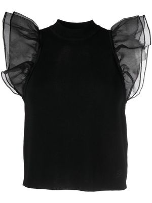Karl Lagerfeld flutter-sleeves mock-neck tank top - Black