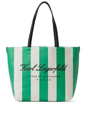 Karl Lagerfeld Hotel Karl striped canvas beach bag - Green