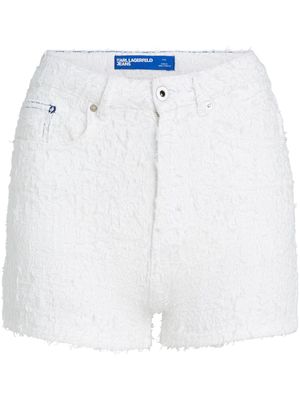 Karl Lagerfeld Jeans bouclé-finish high-rise denim shorts - White