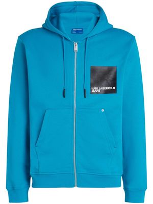 Karl Lagerfeld Jeans box-logo drawstring organic cotton hoodie - Blue