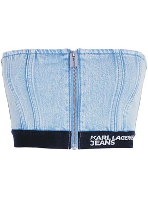 KARL LAGERFELD JEANS cropped logo-trim denim top - Blue