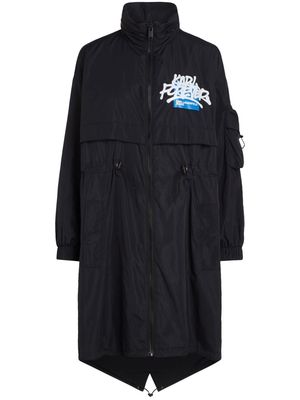 Karl Lagerfeld Jeans graffiti-print hooded parka coat - Black