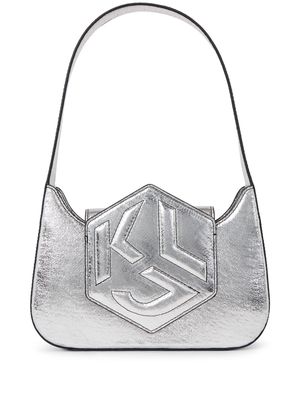 Karl Lagerfeld Jeans Hexagon-monogram metallic shoulder bag - Silver