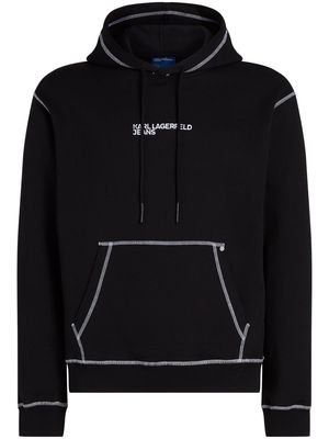 Karl Lagerfeld Jeans logo-embroidered contrast-stitching drawstring hoodie - Black