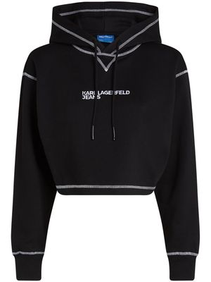 Karl Lagerfeld Jeans logo-embroidered cropped hoodie - Black