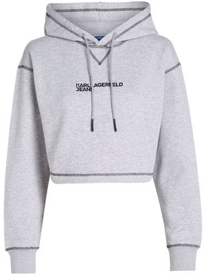 Karl Lagerfeld Jeans logo-embroidered cropped hoodie - Grey