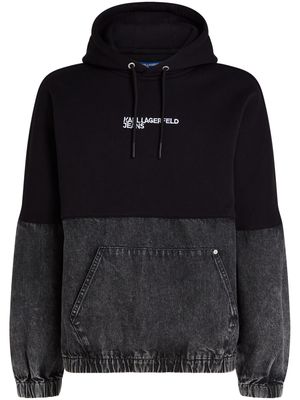 Karl Lagerfeld Jeans logo-embroidered panelled hoodie - Black
