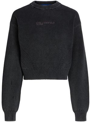Karl Lagerfeld Jeans logo-embroidered ribbed-knit cotton jumper - Black