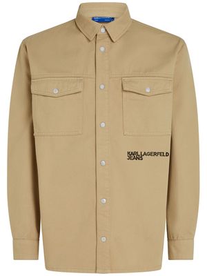 Karl Lagerfeld Jeans logo-embroidered twill shirt jacket - Neutrals
