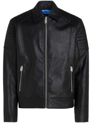 Karl Lagerfeld Jeans logo-patch faux-leather shirt jacket - Black