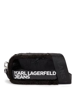 Karl Lagerfeld Jeans logo-patch shearling crossbody bag - Black