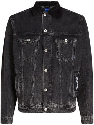Karl Lagerfeld Jeans logo-tag shearling-collar denim jacket - Grey