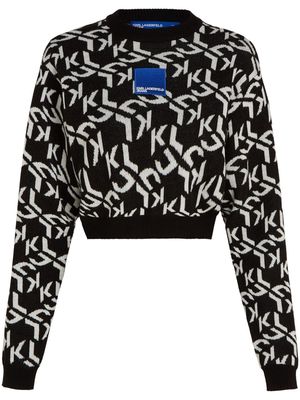 Karl Lagerfeld Jeans monogram-jacquard cropped jumper - Black