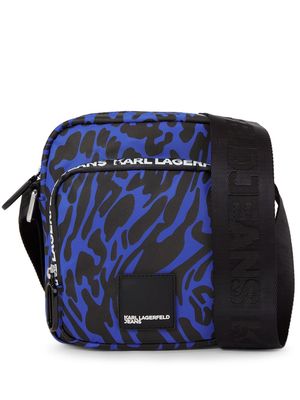 Karl Lagerfeld Jeans monogram-pattern woven crossbody bag - Blue