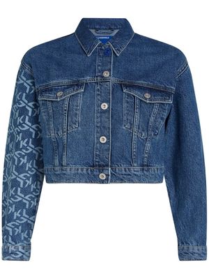 Karl Lagerfeld Jeans monogram-print cropped denim jacket - Blue