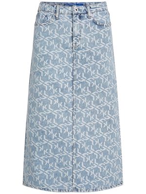 Karl Lagerfeld Jeans monogram-print denim maxi skirt - Blue