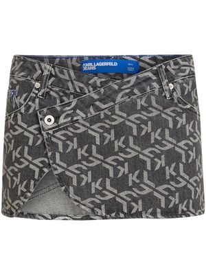 Karl Lagerfeld Jeans monogram-print denim miniskirt - Black