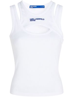 KARL LAGERFELD JEANS organic cotton embroidered-logo tank top - White