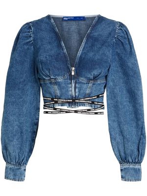 Karl Lagerfeld Jeans V-neck cropped denim blouse - Blue