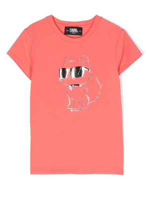 Karl Lagerfeld Kids Choupette metallic-print T-shirt - Pink