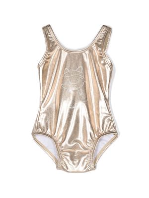 Karl Lagerfeld Kids Choupette metallic swimming costume - Gold