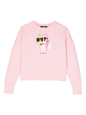 Karl Lagerfeld Kids Choupette-print cotton sweatshirt - Pink