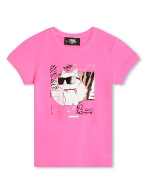 Karl Lagerfeld Kids Choupette-print jersey T-shirt - Pink