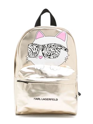 Karl Lagerfeld Kids Choupette-print metallic backpack - Gold
