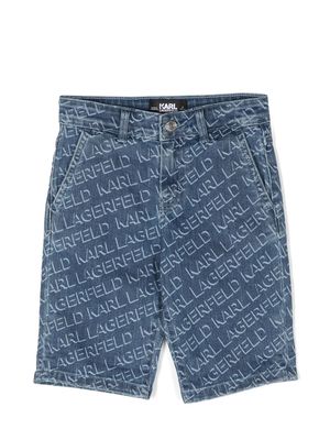 Karl Lagerfeld Kids Diagonal logo-print denim shorts - Blue