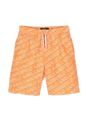 Karl Lagerfeld Kids Diagonal logo-print swim shorts - Orange