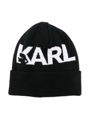 KARL LAGERFELD KIDS embroidered-logo knitted beanie - Black