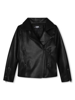 Karl Lagerfeld Kids embroidered-logo leather jacket - Black