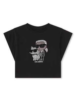 Karl Lagerfeld Kids Ikonik embellished cotton T-shirt - Black