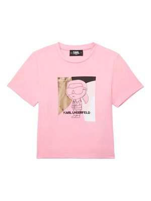 Karl Lagerfeld Kids Ikonik Karl-print jersey-texture T-shirt - Pink