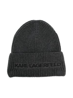 Karl Lagerfeld Kids logo-appliqué ribbed-knit beanie hat - Grey