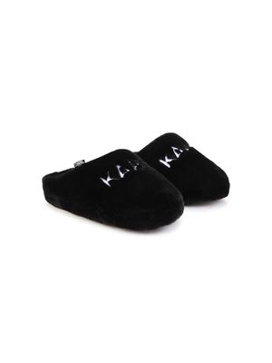 Karl Lagerfeld Kids logo-embroidered faux-fur slippers - Black
