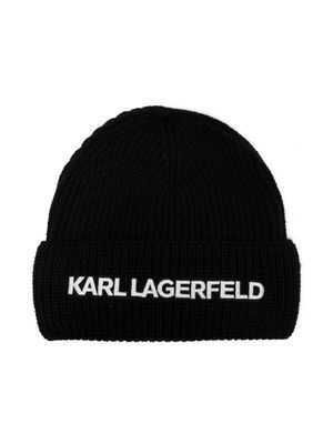 Karl Lagerfeld Kids logo-embroidered ribbed beanie - Black