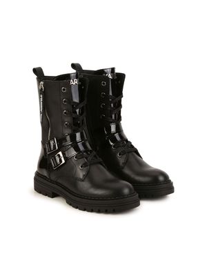 Karl Lagerfeld Kids logo-lettering leather boots - Black