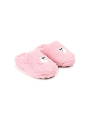 Karl Lagerfeld Kids logo-patch faux-fur slippers - Pink