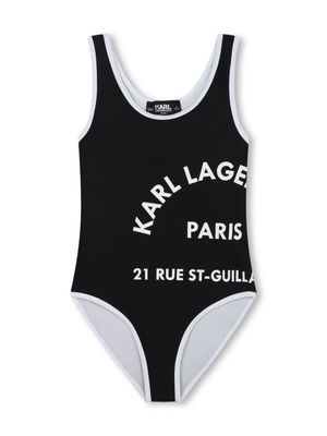 Karl Lagerfeld Kids logo-print contrasting-trim swimsuit - Black