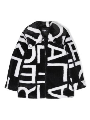 Karl Lagerfeld Kids logo-print faux-fur jacket - Black