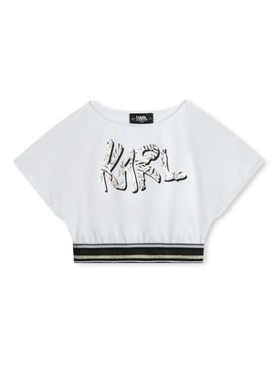 Karl Lagerfeld Kids logo-print glitter jersey T-shirt - White